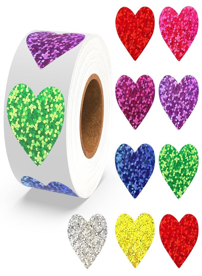 Nelisylux Heart Stickers, Valentines Stickers for Kids, 500Pcs 1 inch Self Adhesive Colorful Glitter Sticker for Reward Classroom Teacher Envelope Seal Mother Day Birthday Wedding Gift Decorative Label Sticker - Image 1